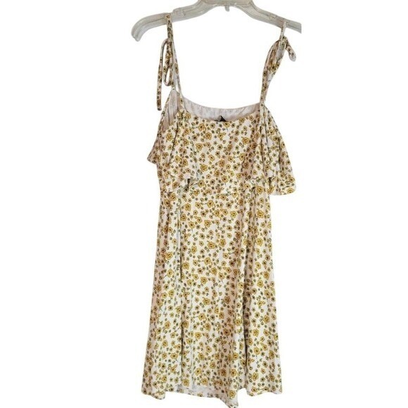 Forever 21 Floral Mini Dress Ruffle‎ Cold Shoulder Tie Strap White Yellow summer - Picture 1 of 4